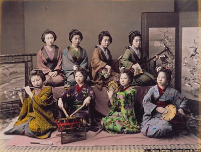 Group of Geisha girls playing musical instruments by Kusakabe Kimbei